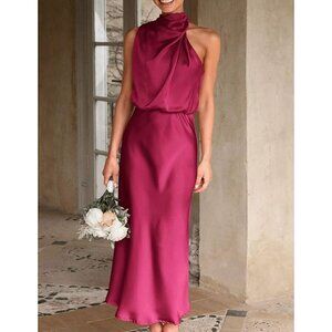 Petal + Pup Summer Satin Elegant Sleeveless Mock Neck Cocktail Party Maxi Dress